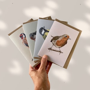 Tarjetas de felicitación de PÁJAROS DE JARDÍN. Papelería artesanal, 100% ecológica y de lujo.