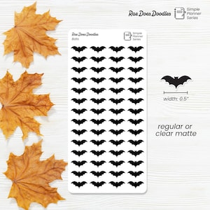Folha de adesivos para planejador de morcegos assustadores | Mini adesivos transparentes foscos ou regulares para caderno de morcegos | Halloween | Outono