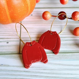 Brick Sweater Weather Hoop Earrings | Fall Earrings | Winter Earrings | Statement Earrings | Polymer Clay Earrings | Hypoallergenic |