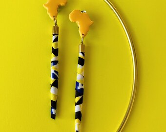 Clip-on Yellow Uzuri Earrings | Africa & Ankara Fabric Bead Dangle Polymer Clay Earrings | Statement Earrings | Ankara Earrings | Handmade