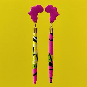 Pink Uzuri Earrings | Africa & Ankara Fabric Bead Dangle Polymer Clay Earrings | Statement Earrings | Ankara Earrings | Handmade