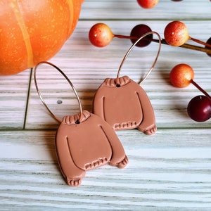 Taupe Sweater Weather Hoop Earrings | Fall Earrings | Winter Earrings | Statement Earrings | Polymer Clay Earrings | Hypoallergenic |