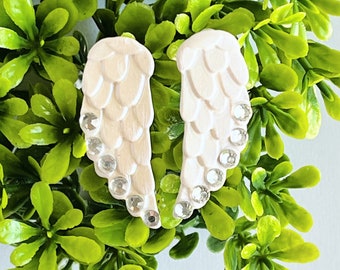 Ivory  Rhinestone Angel Wing Studs | Polymer Clay | Statement Earrings | Heavenly Earrings | Hypoallergenic | Gift