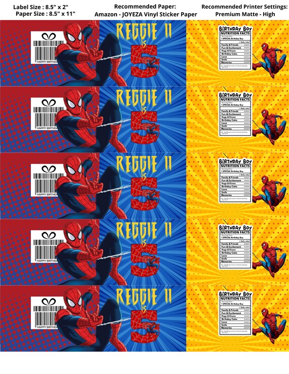 Spiderman Bottle Label Water Bottle Labels Template PDF - Etsy