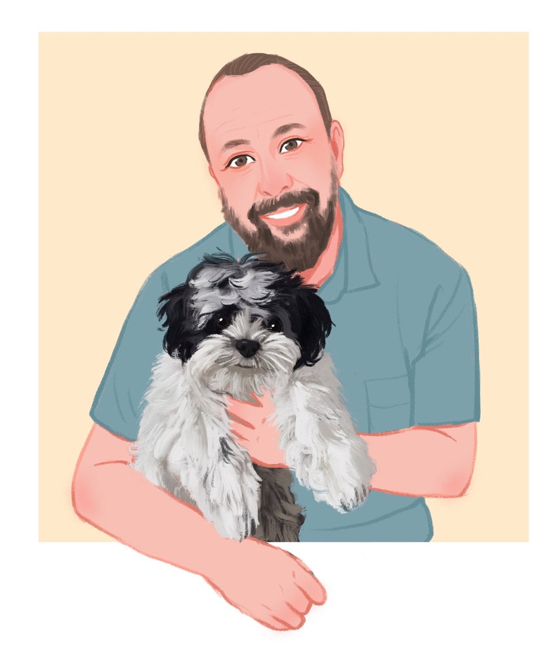 Custom Pet Portrait Digital Pet Owner Portrait From Photo Etsy