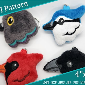 Wild Birds Plushie Charm ITH Digital Patterns ~ Blue Jay - Cardinal - Crow / Raven - Pigeon ~