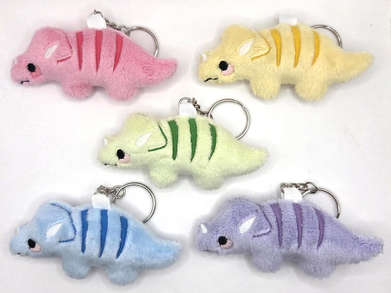 Chibi Dinosaur Plushie Keychain ~ Ankylosaurus - Brachiosaurus- Stegosaurus - Triceratops - Tyrannosaurus Rex ~ Triceratops