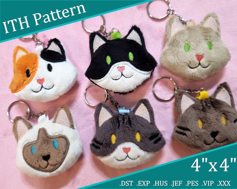 Cat Charm Keychain ITH Digital Pattern image 1