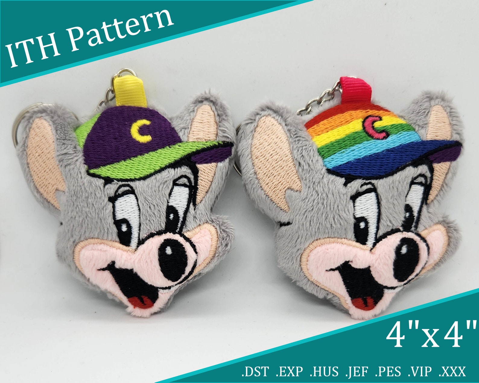 Chuck E Cheese Inspired Charm Keychain ITH Embroidery Pattern - Etsy