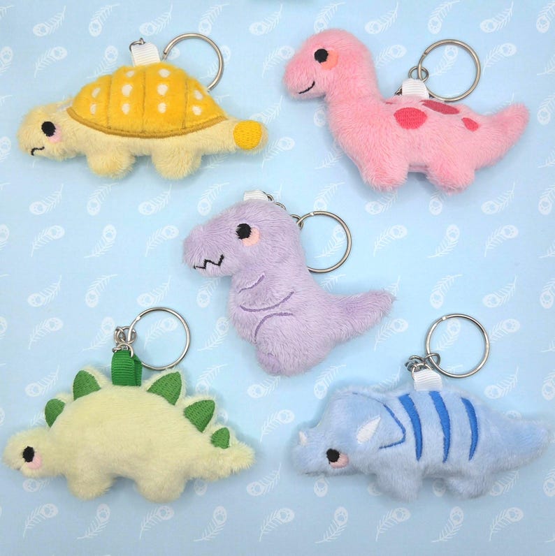 Chibi Dinosaur Plushie Keychain ~ Ankylosaurus - Brachiosaurus- Stegosaurus - Triceratops - Tyrannosaurus Rex ~ image 1