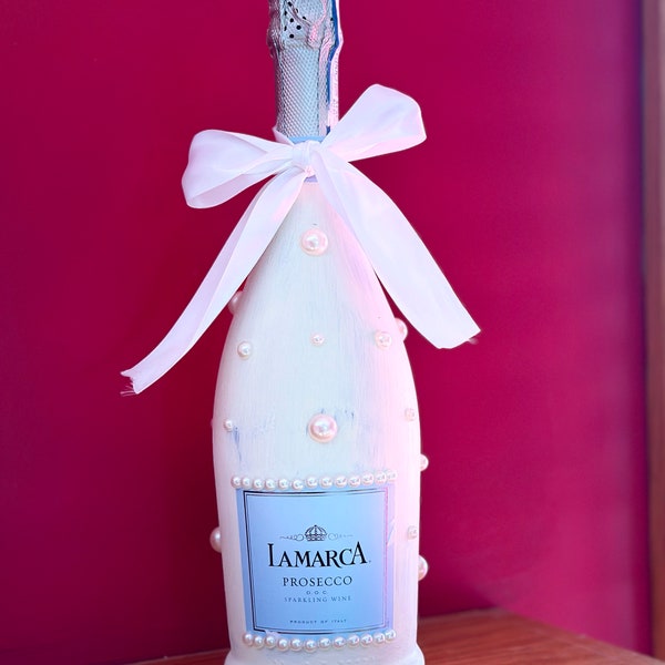 Painted Champagne bottle with Bridal Pearls
