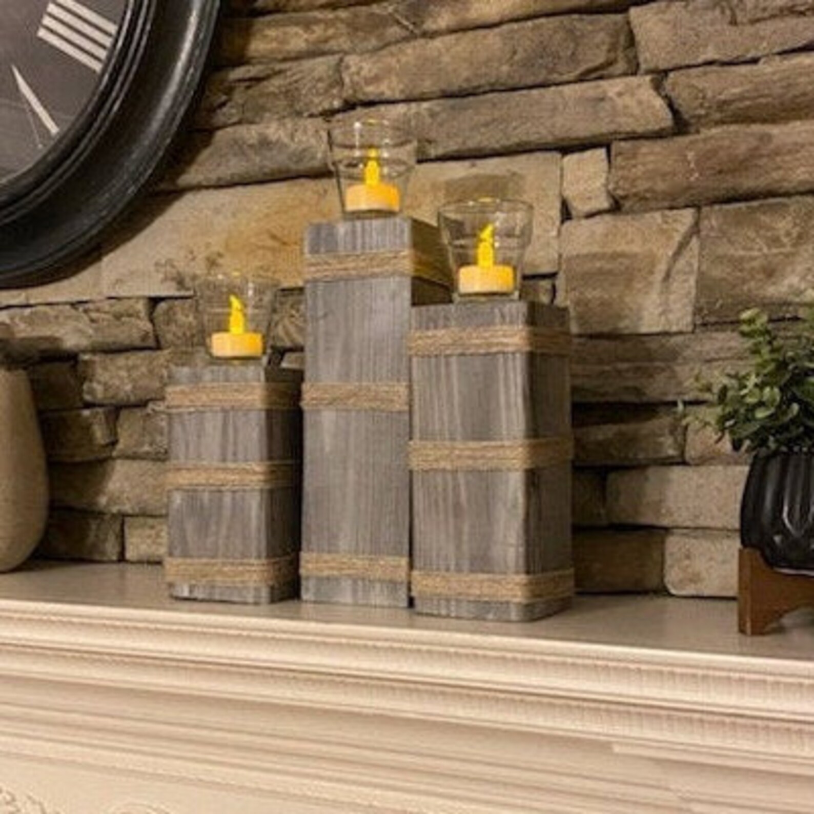 Set of 3 barnstyle candle holders with votive candles Etsy