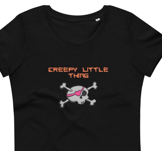 Creepy Little Thing T-Shirt – Cute Halloween Girl Shirt – Skull and Crossbones with Bow Spooky Tee