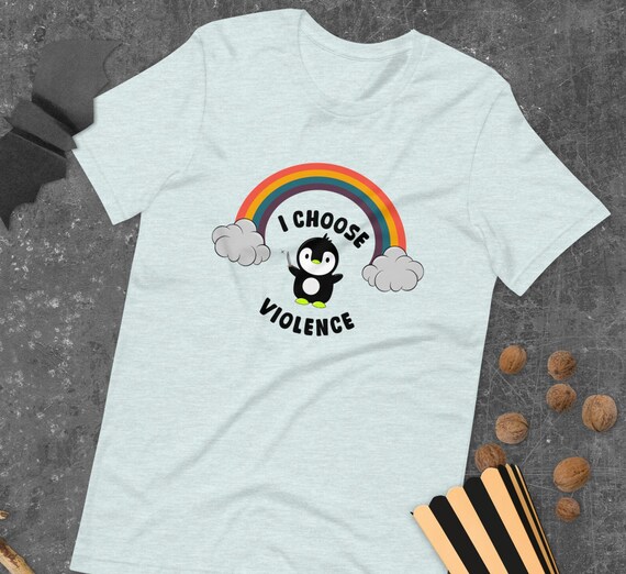 I Choose Violence Penguin Shirt – Funny Cute Knife Penguin Meme Tee, Rainbow Graphic