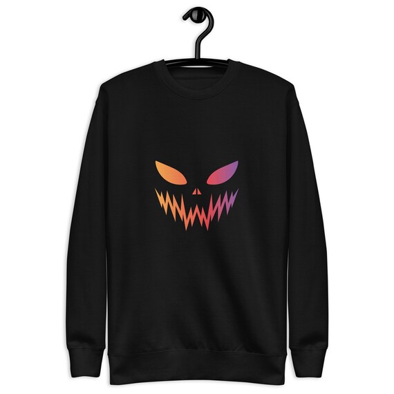 Evil Face Halloween Sweatshirt – Gradient Jack-O’-Lantern Smile – Minimalist Scary Fall Crewneck