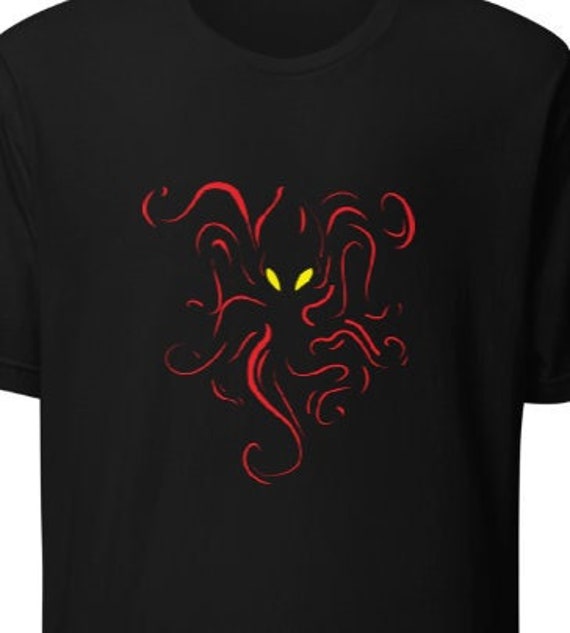 Evil Kraken T-Shirt – Red Tentacle Sea Monster Shirt – Horror Ocean Myth Tee with  Eyes