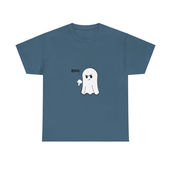 Grumpy Ghost “Boo.” T-Shirt – Funny Cute Halloween Shirt – Moody Disapproving Ghost Graphic Tee for Fall Vibes