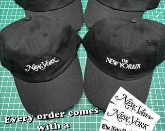 New York Embroidered Dad Hat Collection [NY Times, The New Yorker, NY Magazine] with FREE Sticker Decal