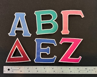 3 inches Instant Iron on Greek Alphabet (with White Outline)