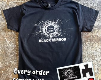 Netflix’s BLACK MIRROR Logo Fan T Shirt + Free Gift Sticker
