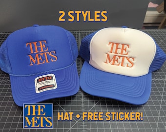 The New York Mets Trucker Foam/Mesh-Back Snapback Hat with Free Decal Sticker - The Met Parody - Baseball Team Collab