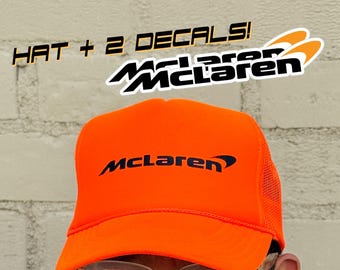 McLaren Logo Mesh Trucker Hat (safety orange) with bonus decal sticker