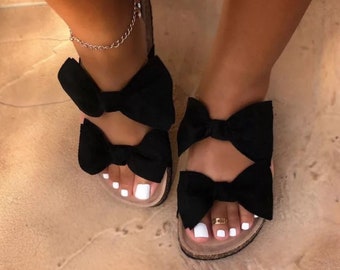 bow sandals black