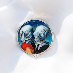 The lovers, René Magritte, handmade cloisonne enamel in silver