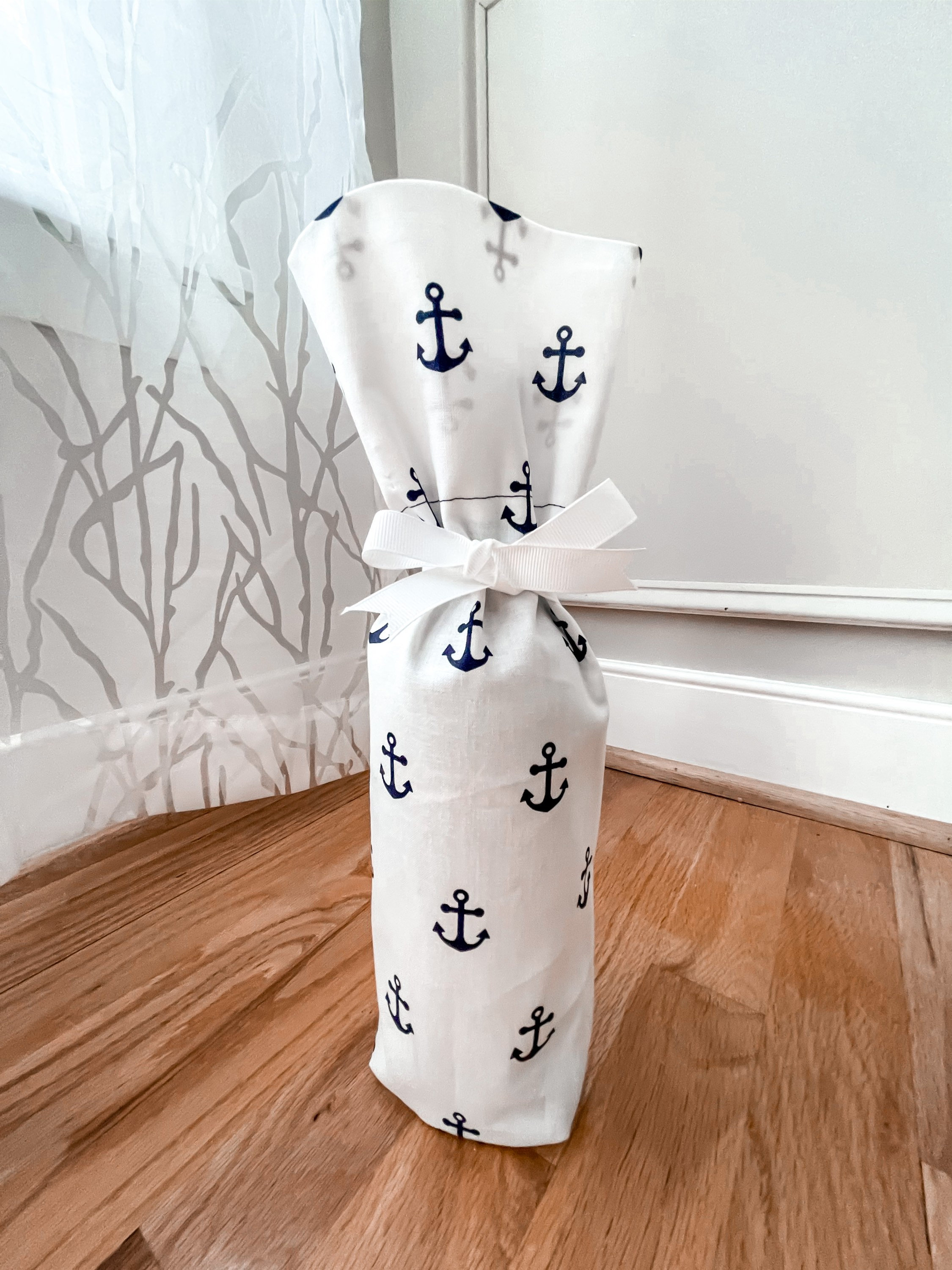 Seas The Wine Bag Accessory Canvas Leather Nautical Ocean Anchor Decor Home Gift