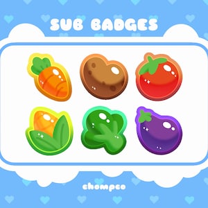 Veggie Sub Badges | Vegetable Sub Badges | Twitch Sub Badges | Kawaii | Carrot | Potato | Tomato | Corn | Broccoli | Eggplant