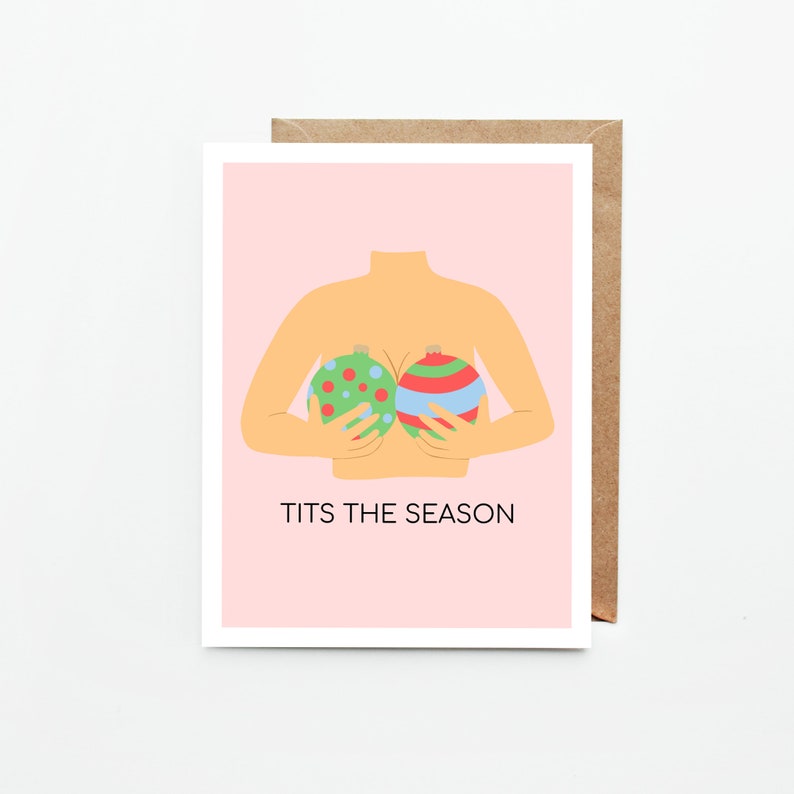 Funny Tits Christmas Card for Best Friend, Merry Christmas Gift for Boyfriend, Handmade Greeting Cards 