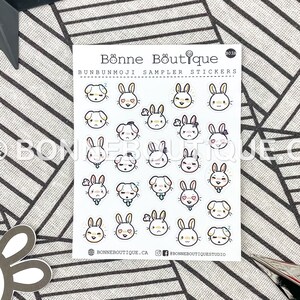 BUNBUNMOJI 絵文字サンプル プランナー ステッカー 新しくフォーマットされ、シートあたりのステッカーの数が増えました 楽しい表情をしたかわいいウサギ - B03A