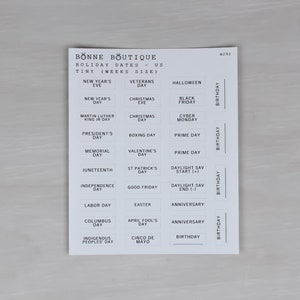 DATE DELLE VACANZE USA Intestazioni - Vacanze americane 2 dimensioni Hobo Cousin o dimensioni settimane Planner Calendario Diario Titoli festivi Intestazioni Adesivi
