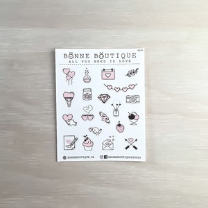 Sticker déco ALL You Need is LOVE, coeur rose, jour de l'amour B219