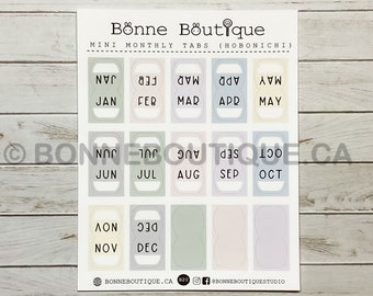 Mini Monthly Tabs Stickers  - Muted Pastel Color Palette - Perforated for Easy & Guided Folding for Planner Notebook Journal -ReFormated B20