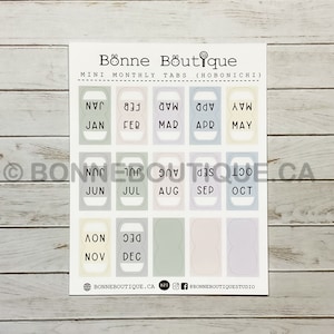 Mini Monthly Tabs Stickers  - Muted Pastel Color Palette - Perforated for Easy & Guided Folding for Planner Notebook Journal -ReFormated B20