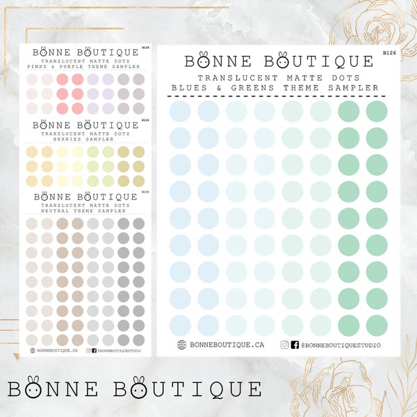 TRANSLUCENT Matte Dots Samplers - 4 Variations - Gold Yellow to Green, Blue to Emerald, Neutrals, Pinks and Purples - transparent Frost B126