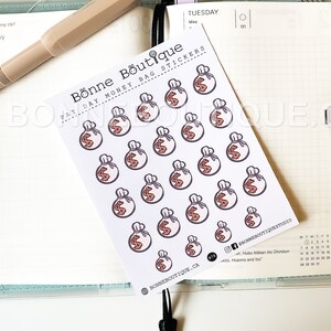 Zahltag Geldbeutel Aufkleber Rosa Tasche mit Glitzereffekt Geld Dollar Schild in Rosé Gold Einkommenstracker Planer Journal Kalender B74