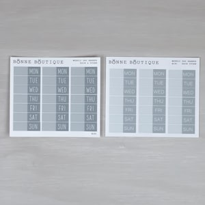 PÁGINAS SEMANAIS Adesivos para Hobonichi Cousin A5 - 3 temas de cores - Dias das semanas com espaço para data em neutro - 2 FONTES B191