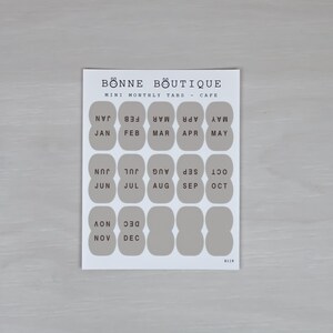 Mini autocollants mensuels à onglets - Café café beige marron neutre perforé pour un pliage facile, Hobonichi agenda carnet de notes agenda onglets B118