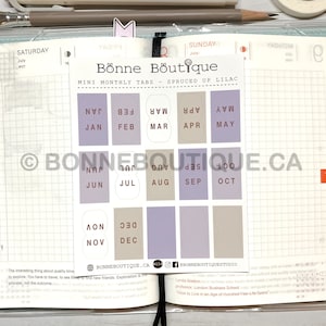 Mini Monthly Tabs Hobonichi Size - LILAC -  Color Inspiration Spruced Up Cat Planner Notebook Journal Tabs Perforated Tabs - B114