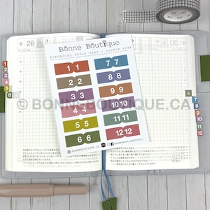 TABS para Hobonichi A5 Cousin Techo - Cor das abas Semelhante à cor do "Tema" mensal, dimensionada para as caixas de cores mensais B156