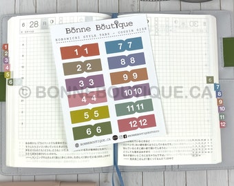 TABS  for Hobonichi A5 Cousin Techo - Colour of the Tabs Similar to monthly "Theme" color, Sized to the monthly color boxes  B156