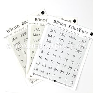 MINIMALISTISCHE MAANDEN EN DAGEN - middelgroot bij regen - januari tot december met 31 stipdagen - eenvoudige esthetische stickers B167