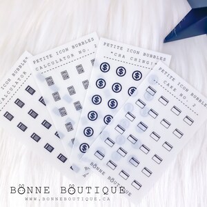 Petite Icon Bubbles FINANCE / FINANCIAL - Kreditkarte Bill Tracker Münzgeld Zahltag Taschenrechner Premium Matt oder Transluzent Matt B211