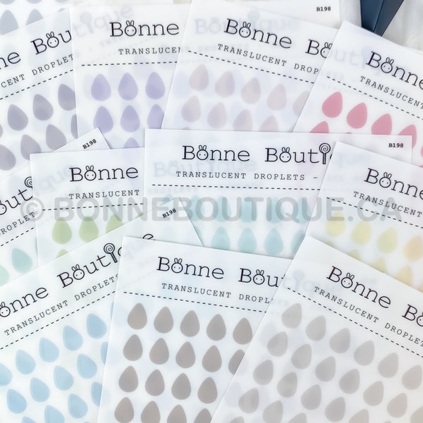 TRANSLUCENT DROPLETS 12 Beautiful Colors Available - Clear Frost Stickers -  Bullet, Point, Highlight, Mark and many more uses B198