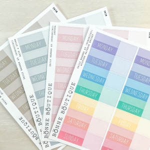 Cousin A5 or A6 DAILY PAGES Stickers for Hobonichi 3 Color Themes- Days of the Weeks with Blank for Month & Date in Taupe, Grey,Rainbow B192