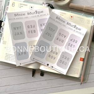 Linguette di medie dimensioni larghe 1" - Linguette mensili da gennaio a dicembre Adesivi per schede Hobonichi MUTED PASTEL Planner per raccoglitori perforati B110