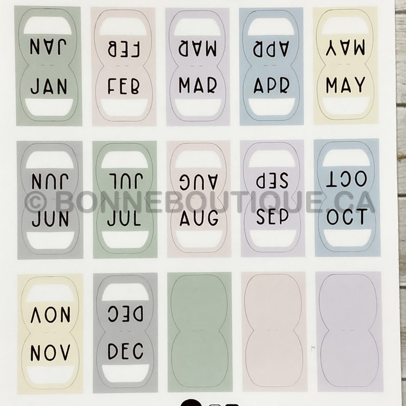 Mini Monthly Tabs Stickers Muted Pastel Color Palette Perforated for Easy & Guided Folding for Planner Notebook Journal ReFormated B20 image 8