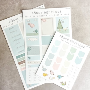 Fly like a Bird Mini Kit for Hobonichi Cousin Techo Planners Minimal Whimsical Neutral planner stickers B284-A